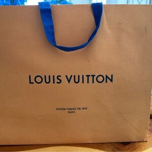 Louis Vuitton Orange Paper Shopping Bag with Blue Handles